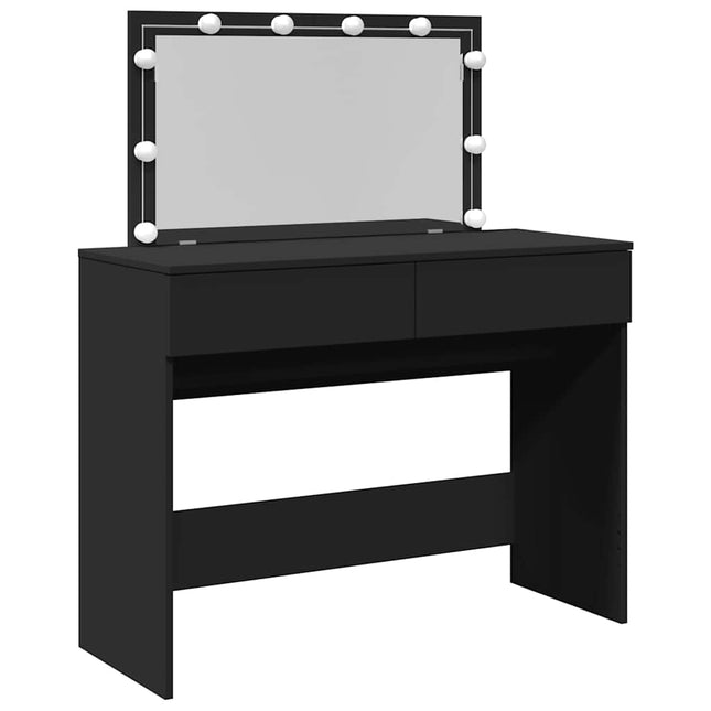 makeupbord med LED-lys 100x40x120 cm sort