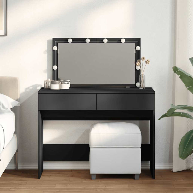 makeupbord med LED-lys 100x40x120 cm sort