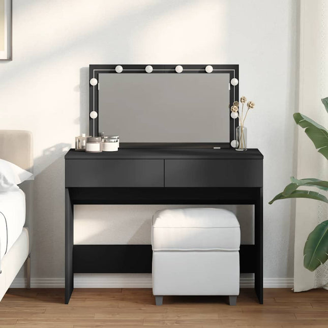 makeupbord med LED-lys 100x40x120 cm sort