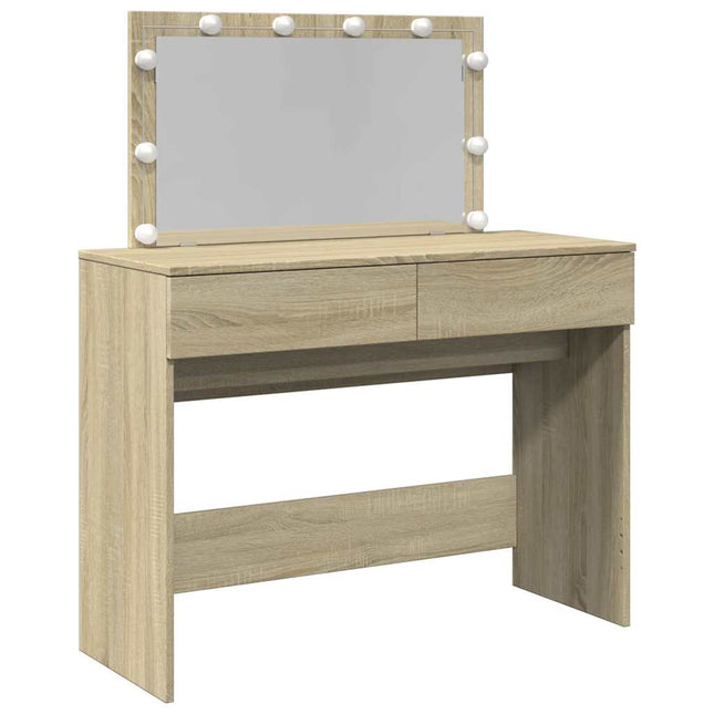 makeupbord med LED-lys 100x40x120 cm brun sonoma-eg
