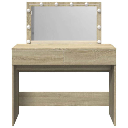 makeupbord med LED-lys 100x40x120 cm brun sonoma-eg