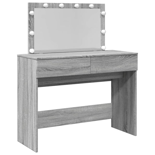 makeupbord med LED-lys 100x40x120 cm grå sonoma-eg