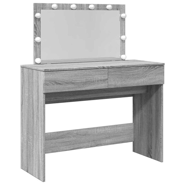 makeupbord med LED-lys 100x40x120 cm grå sonoma-eg