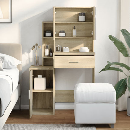 makeupbord med skab 80x35x132 cm sonoma-eg