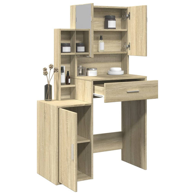 makeupbord med skab 80x35x132 cm sonoma-eg