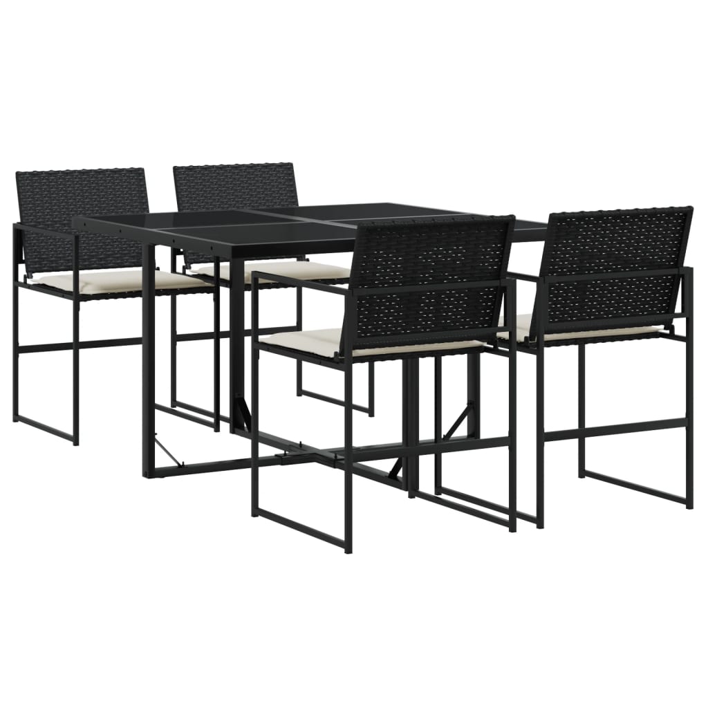 spisebordssæt til haven 5 dele med hynder polyrattan sort