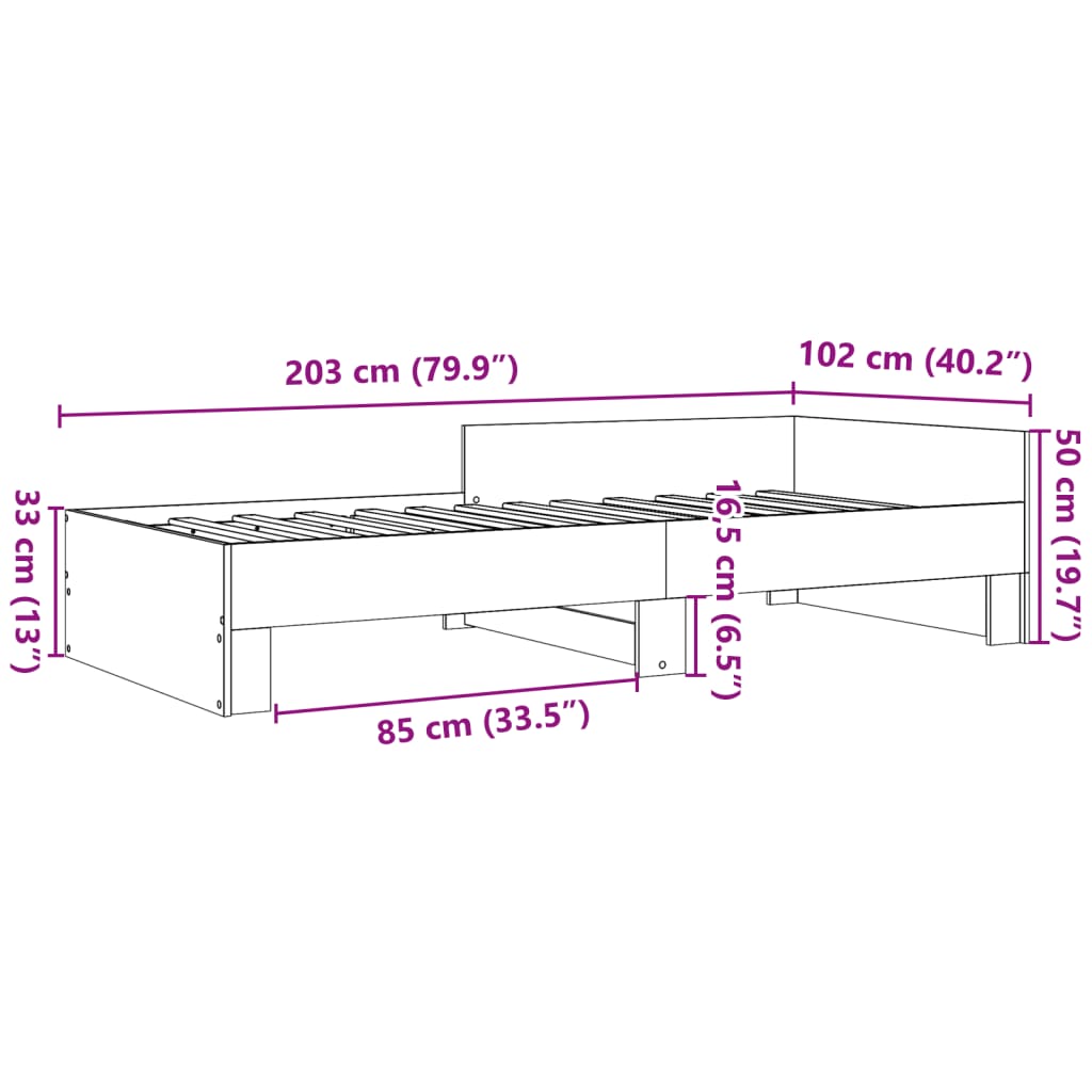 sengeramme 100x200 cm uden madras konstrueret træ brunt eg