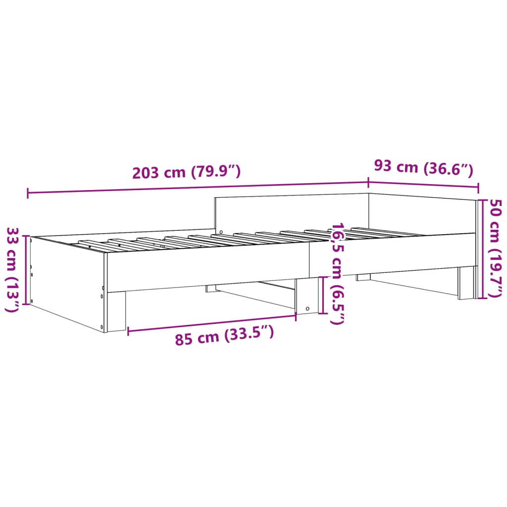 sengeramme 90x200 cm uden madras konstrueret træ sonoma-eg