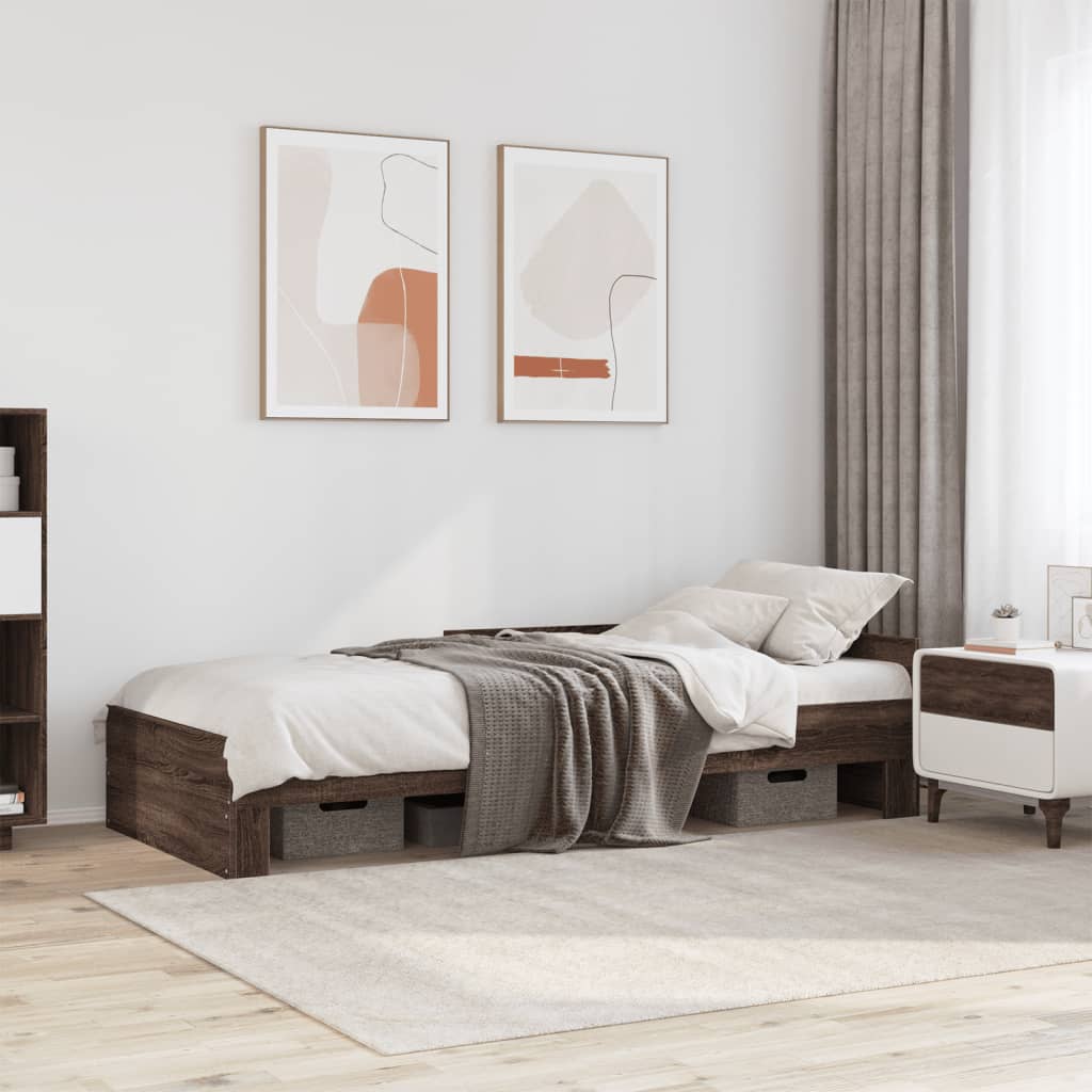 sengeramme 90x190 cm uden madras konstrueret træ brunt eg