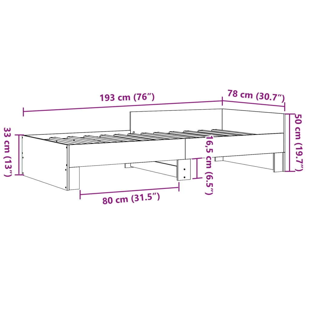 sengeramme 75x190 cm uden madras konstrueret træ sonoma-eg
