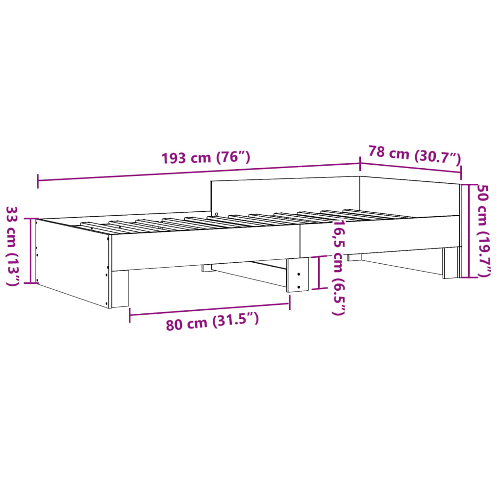 sengeramme 75x190 cm konstrueret træ betongrå