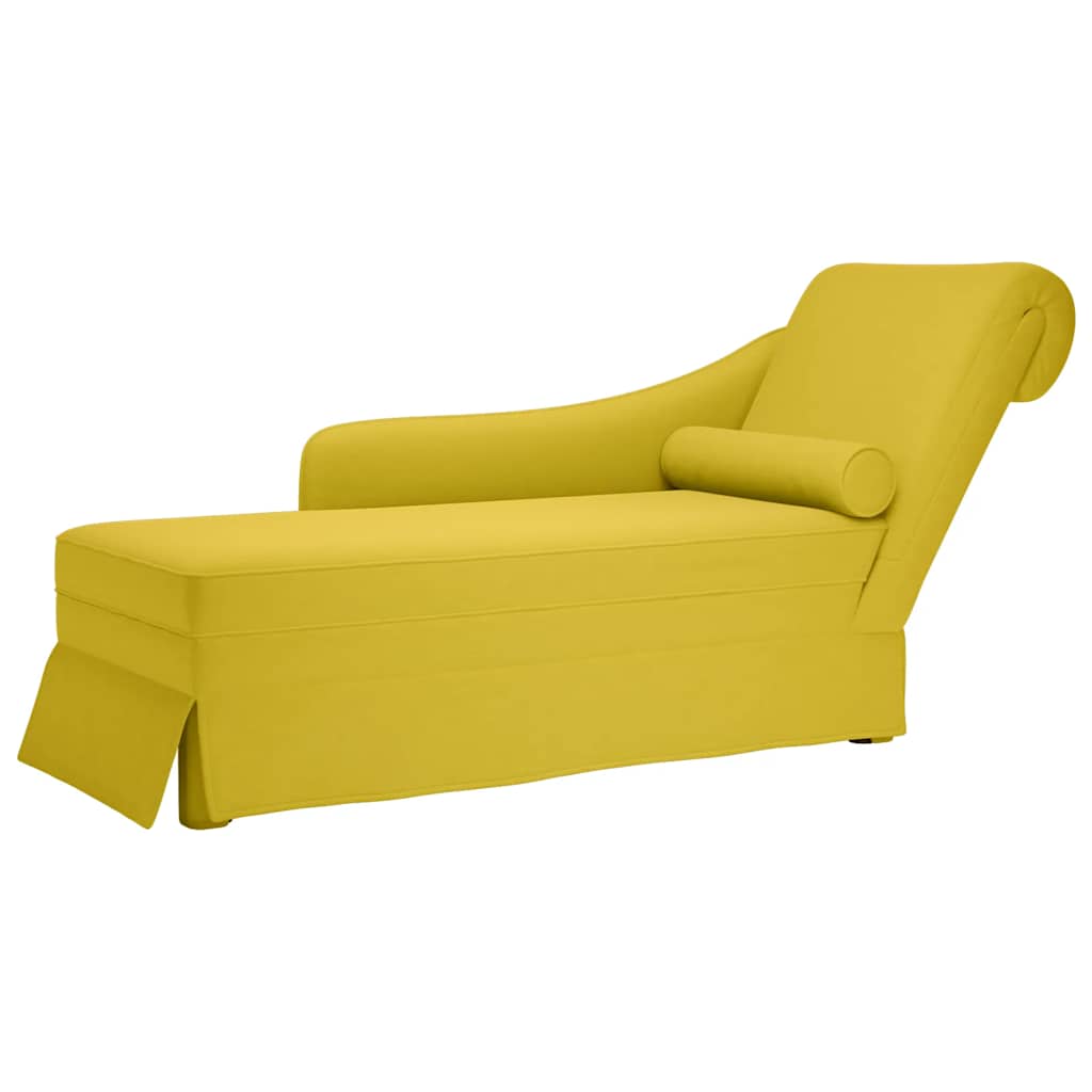 chaiselong med bolster og højre armlæn fløjl gul billede