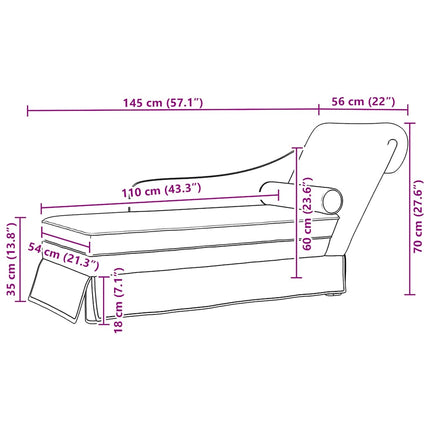 chaiselong med bolster og højre armlæn hør