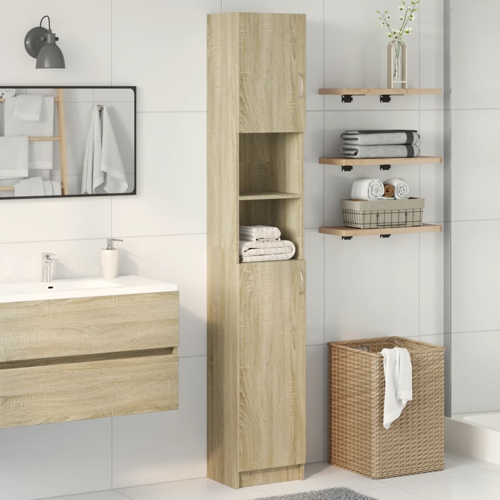 badeværelsesskab 32x25,5x190 cm konstrueret træ sonoma-eg billede