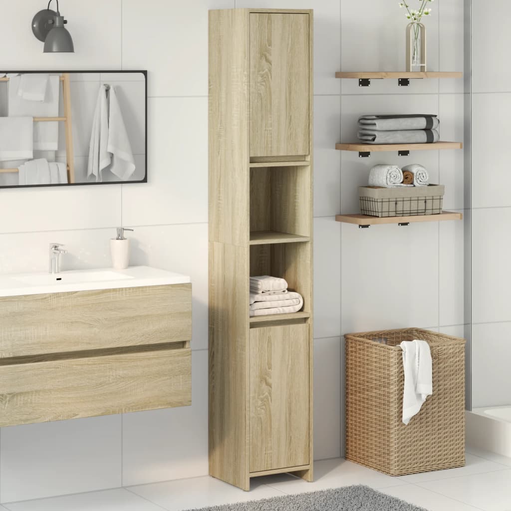 Badeværelsesskab 30x30x183,5 Cm Konstrueret Træ - Sonoma-eg / Uden håndtag