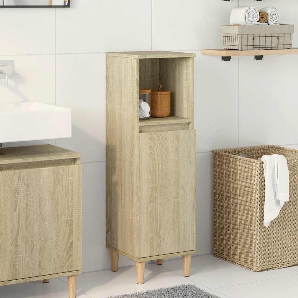 Badeværelsesskab 30×30×100 cm i konstrueret træ - sonoma-eg