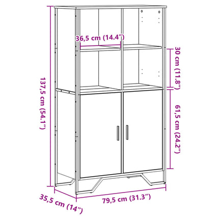 skab 79,5x35,5x137,5 cm konstrueret træ brunt eg