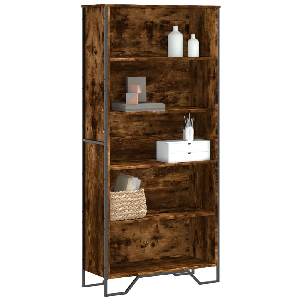 bogreol 80x31x169 cm konstrueret træ røget egetræ billede