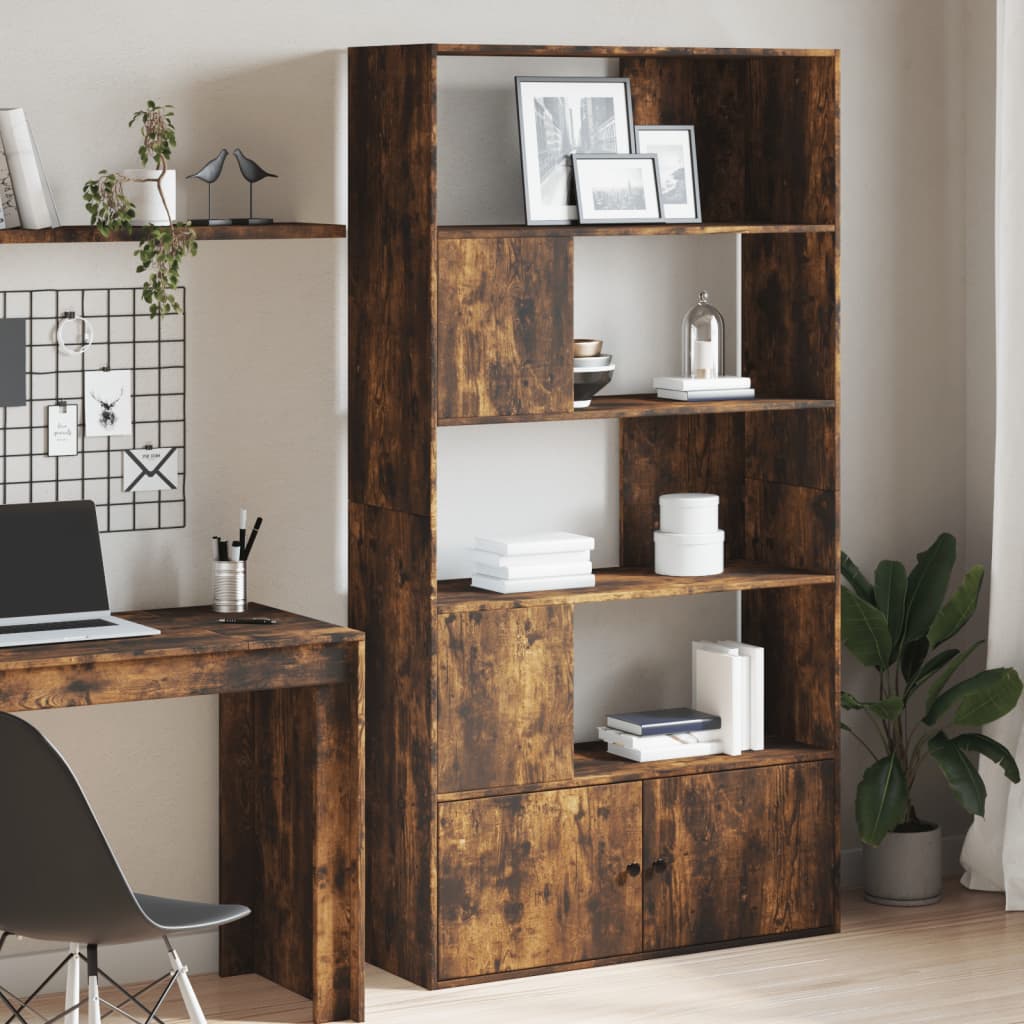 Bogreol 100 x 36 x 189 cm i konstrueret træ - røget egetræsfarve