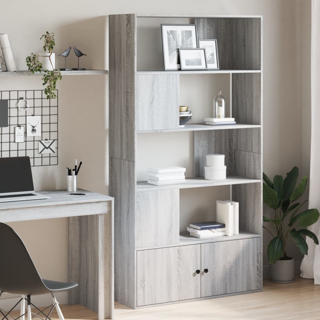 Bogreol med skab 100 x 36 x 189 cm i konstrueret træ grå sonoma-eg