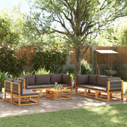 9-delt havesofasæt med hynder træ akacie og reb