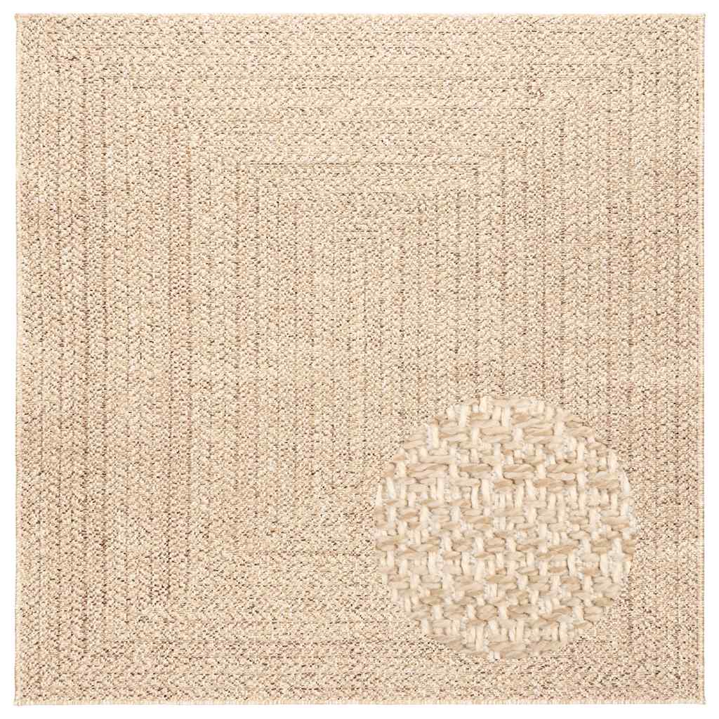 gulvtæppe ZIZUR beige 120x120cm jute-look indendørs og udendørs