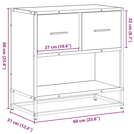 sengeskab røget egetræsfarve 60x31x60 cm konstrueret træ metal
