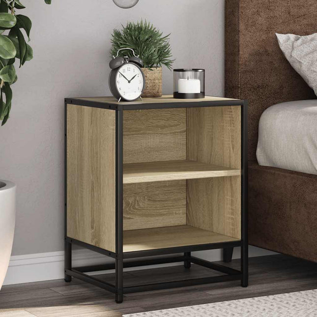 sengebord 40x31x50 cm konstrueret træ og metal sonoma-eg