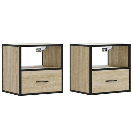 væghængte sengeborde 2 stk. 40x31x39,5 cm sonoma-eg