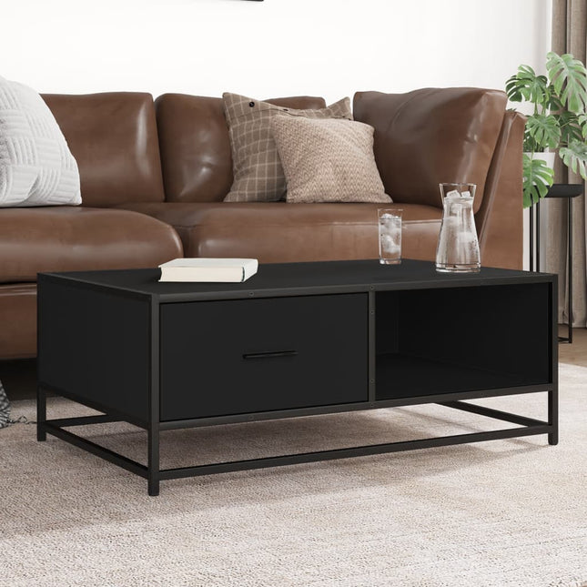sofabord 90x57x35 cm massivt konstrueret træ og metal sort