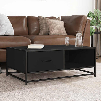 sofabord 90x57x35 cm massivt konstrueret træ og metal sort