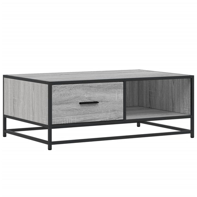 sofabord 90x57x35 cm konstrueret træ og metal grå sonoma-eg