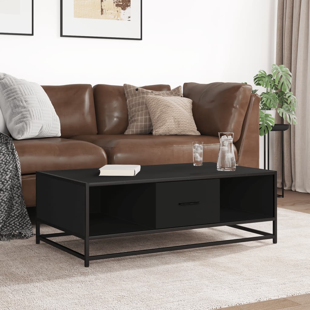 sofabord 100x57x35 cm massivt konstrueret træ og metal sort