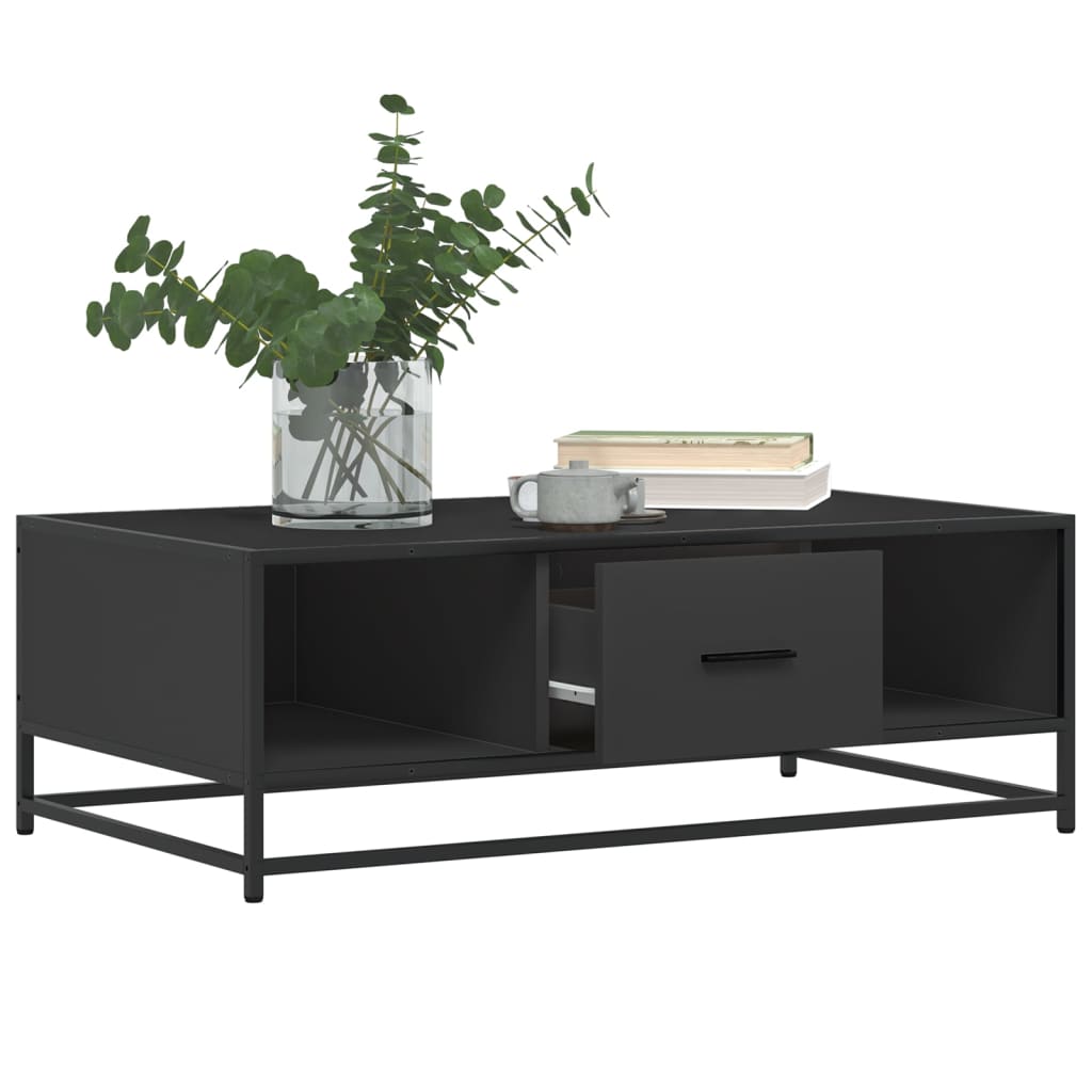 sofabord 100x57x35 cm massivt konstrueret træ og metal sort
