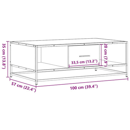 sofabord 100x57x35 cm massivt konstrueret træ og metal sort