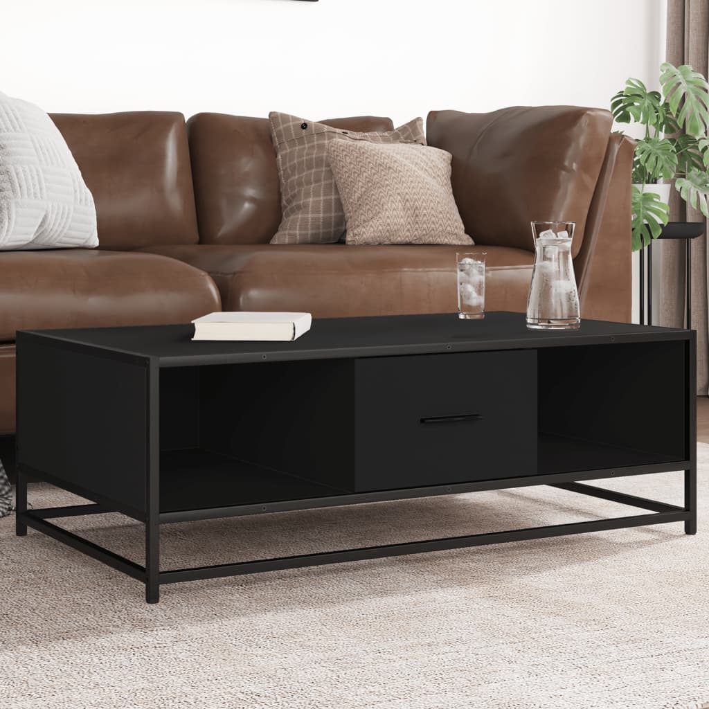 sofabord 100x57x35 cm massivt konstrueret træ og metal sort