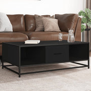 sofabord 100x57x35 cm massivt konstrueret træ og metal sort
