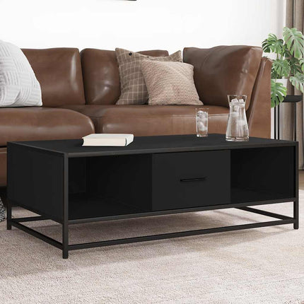 sofabord 100x57x35 cm massivt konstrueret træ og metal sort