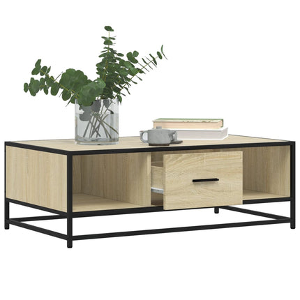 sofabord 90x57x35 cm konstrueret træ og metal sonoma-eg