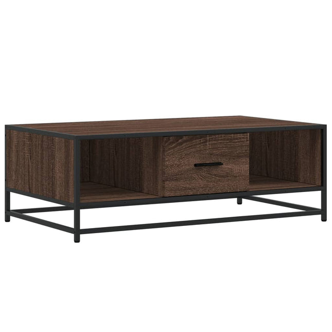 sofabord 100x57x35 cm konstrueret træ og metal brunt egetræ