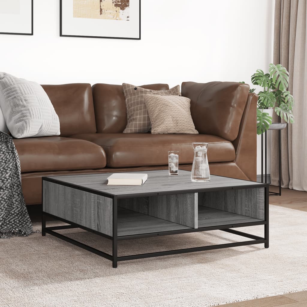 sofabord 80x80x30 cm konstrueret træ og metal grå sonoma-eg