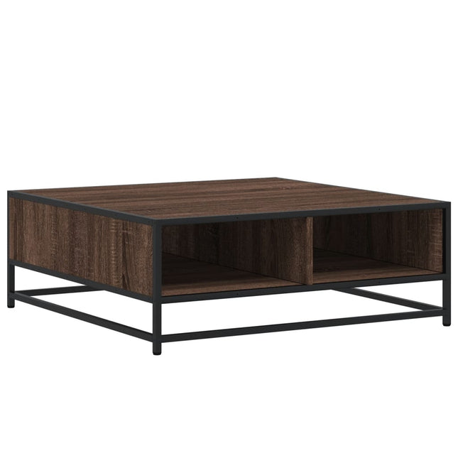 sofabord 80x80x30 cm konstrueret træ og metal brunt eg