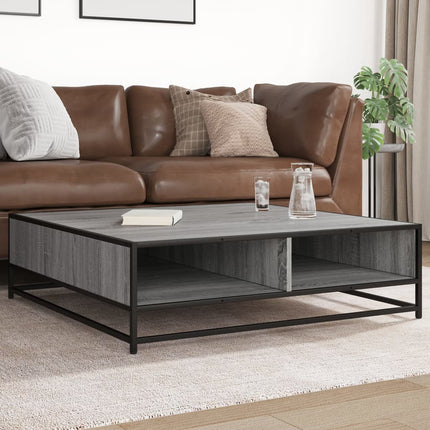 sofabord 100x100x30 cm konstrueret træ og metal grå sonoma-eg