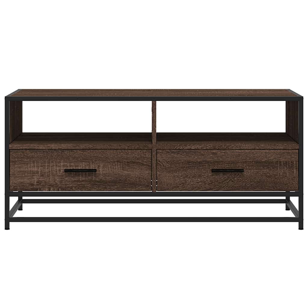 sofabord 100x50x45 cm konstrueret træ og metal brunt egetræ