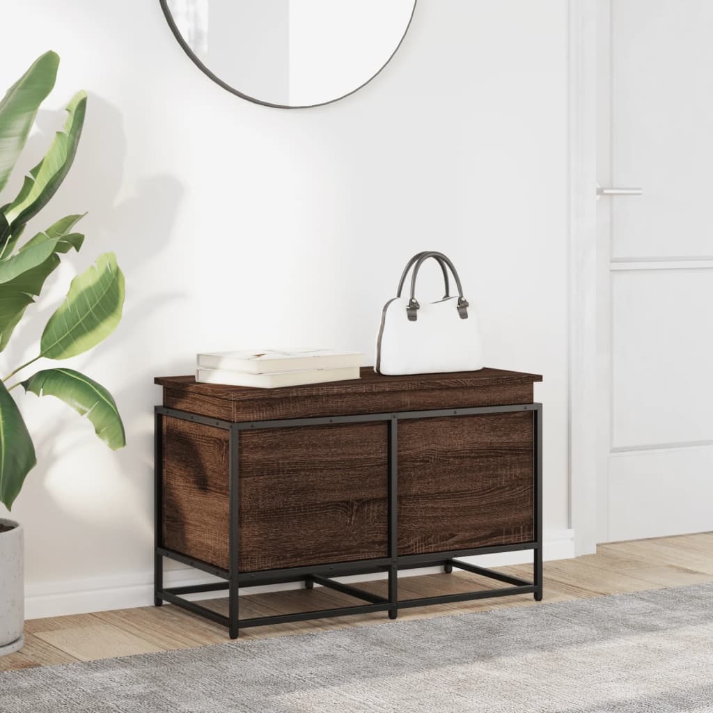 opbevaringsboks med låg 80x40x51,5 cm konstrueret træ brunt eg