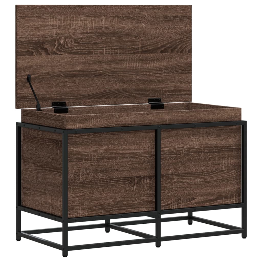 opbevaringsboks med låg 80x40x51,5 cm konstrueret træ brunt eg