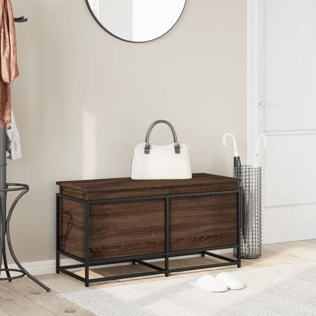 opbevaringsboks med låg 100x40x51,5 cm konstrueret træ brunt eg