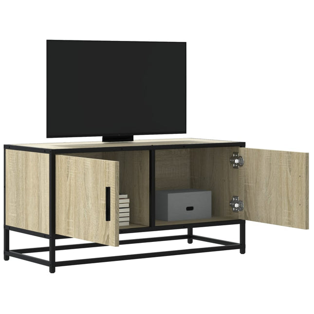 tv-bord 80x34,5x40 cm konstrueret træ og metal sonoma-eg