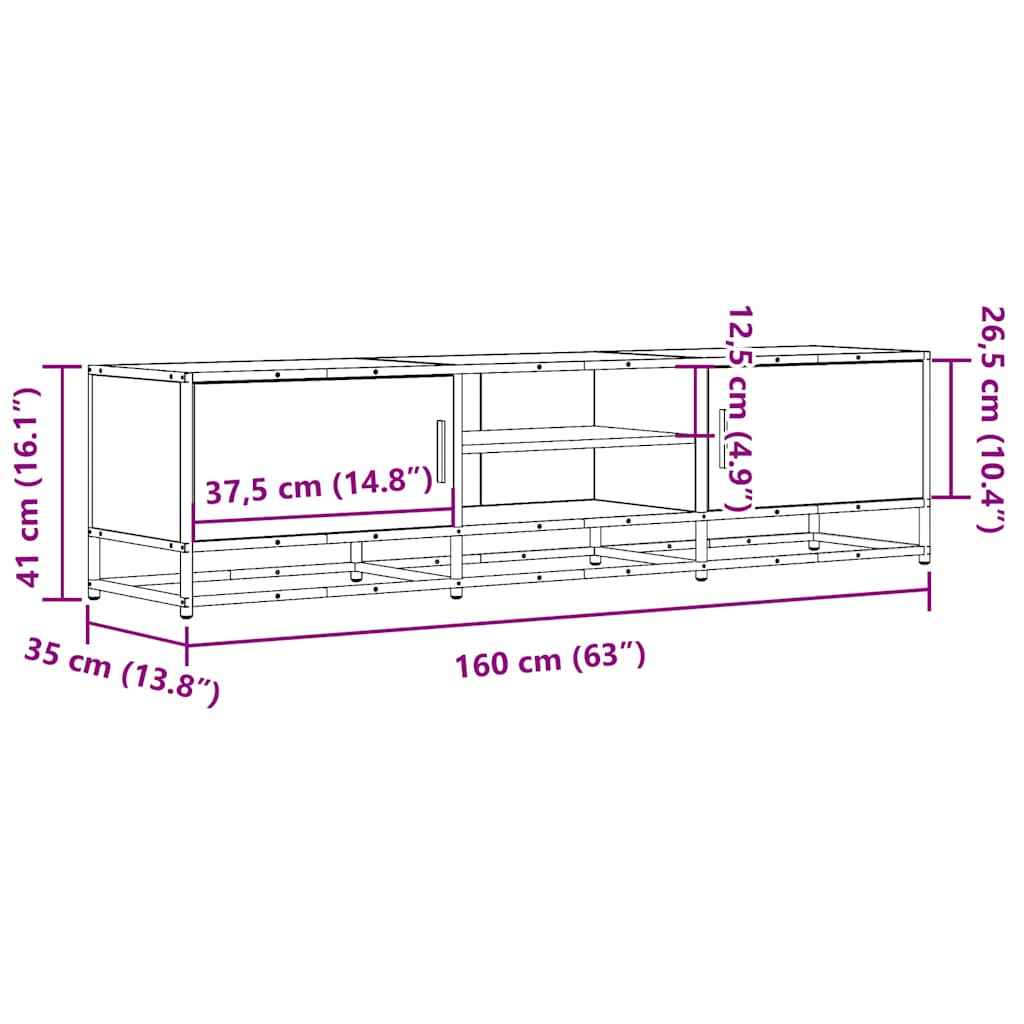 tv-bord 160x35x41 cm konstrueret træ og metal sonoma-eg