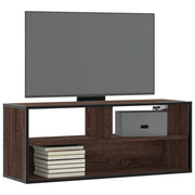 tv-bord 100x31x39,5 cm konstrueret træ og metal brunt eg